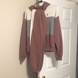 Pink brand sweat suit.